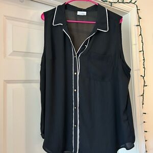 Liz Claiborne Black Blouse with White Piping
